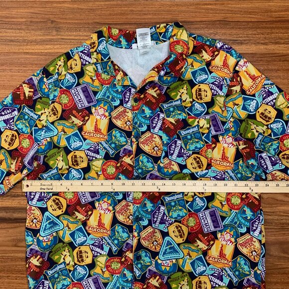Disney Parks Attractions Badges Camp Collar Vented Butto-up Shirt XL - Picture 5 of 11